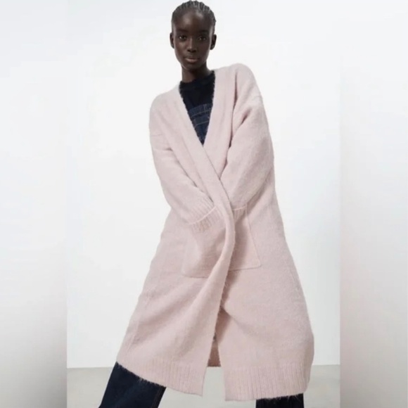 ZARA Pink Long Knit Cardigan Sweater. Size M - Picture 2 of 11